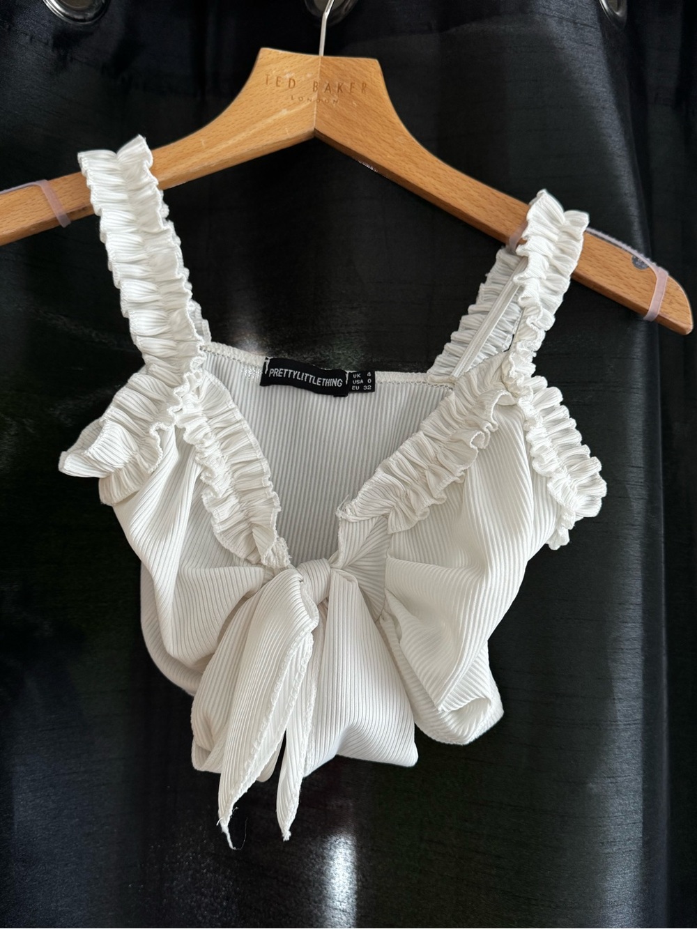 PrettyLittleThing White Ruffle Tie-Front Camisole